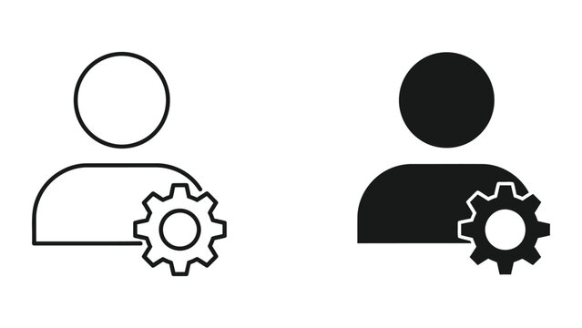 User account settings with gear vector icon set isolated on white background