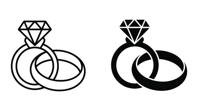 Elegant wedding diamond ring icon set on isolated transparent background vector graphic