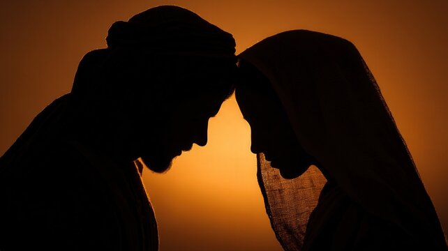 Intimacy and romantic love silhouette of a couple touching foreheads at sunset for connection and devotion in a peaceful moment of togetherness