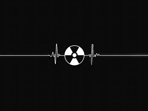Radioactive trefoil centered on heartbeat monitor line
