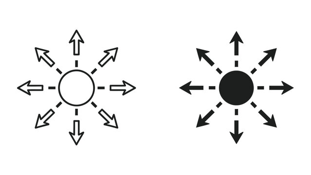Radial expansion arrows vector icon set for growth and distribution concepts
