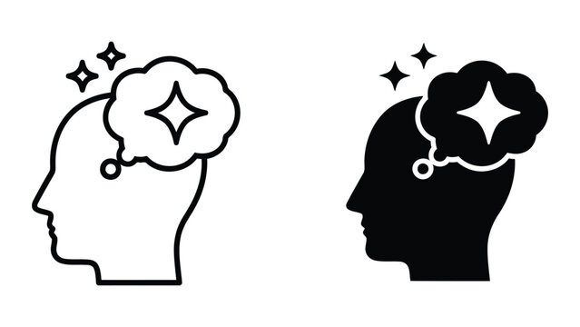 Human head with sparkling cloud vector icon set for creative thinking and inspiration