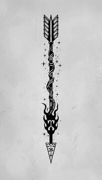 Ornate black arrow with serpent and sparkles
