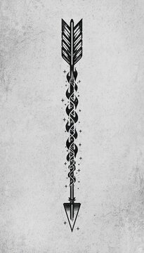 Black work arrow wrapped by serpent on gray texture