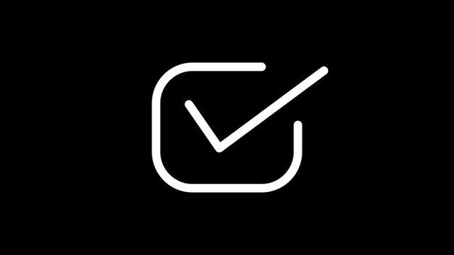 Minimalist Animated Check Mark Icon in Rounded Square Box Loading Effect on Black Background for Success Approved Completed Task Verified Progress Accept Status Dashboard Interface UI Motion Graphic.