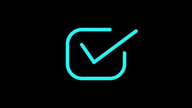 Minimalist Animated Check Mark Icon in Rounded Square Box Loading Effect on Black Background for Success Approved Completed Task Verified Progress Accept Status Dashboard Interface UI Motion Graphic.