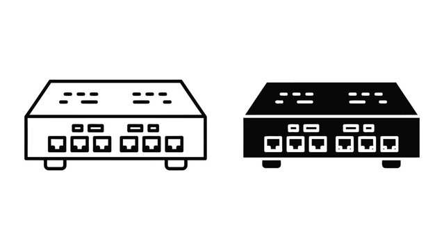 Network switch router vector icon set for internet connectivity and server hardware