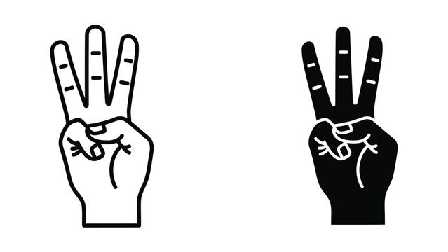 Hand showing number three finger sign for counting and gesture communication vector icon
