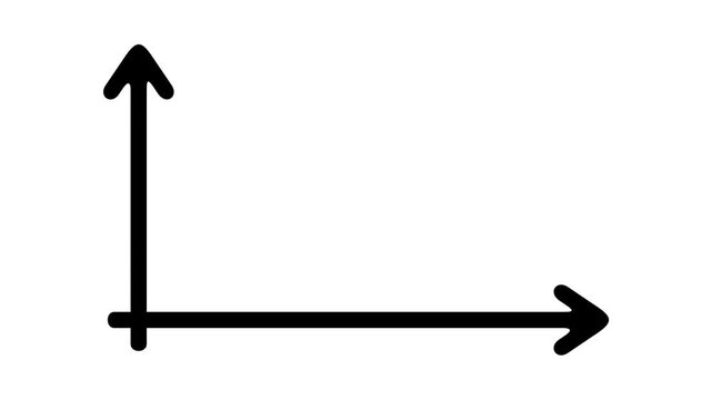 2D animation of stylized graph axes drawing on. Minimalist vector style coordinate system template with transparent background for business presentations, science and infographics.