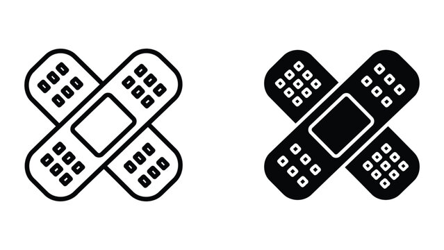 Adhesive medical plaster bandage strips for healing and first aid vector icon set