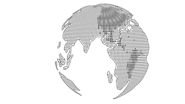 rotating globe white background intro.abstract gray globe planet earth, Y rotation earth map icon
