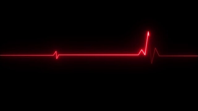 Glowing red neon heart pulsating with electrocardiogram line on dark grid background medical cardiology health and neon line transparent background