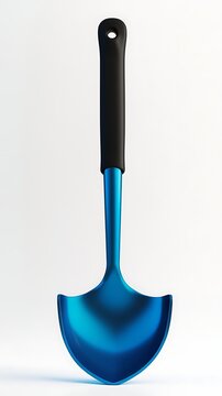 Modern blue garden trowel with black handle isolated on white background studio lighting horticultural tool