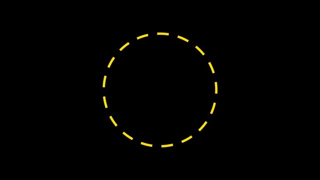 Yellow circle dashed line loader spinning loop animation on black background