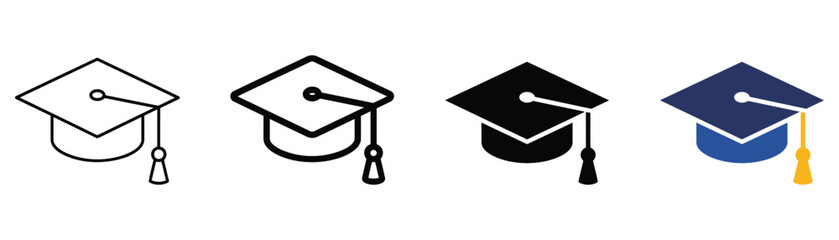 Graduation hat icon with education cap symbol for university, college, academic achievement, learning and success vector. © RAKIB