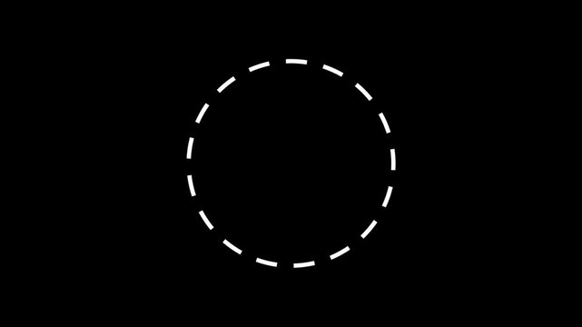 White circle dashed line loader spinning loop animation on black background