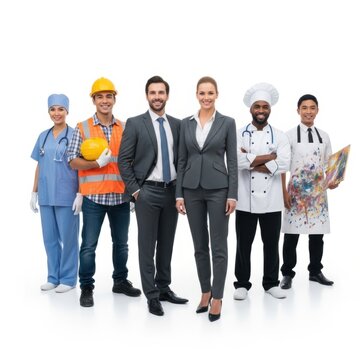 Diverse group of professionals in various occupations