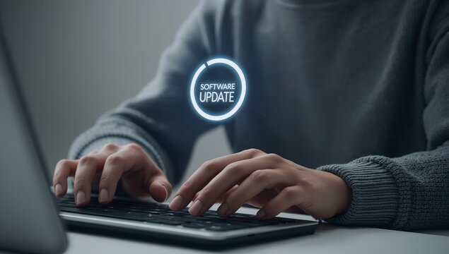 Software update or operating system, update software application upgrade technology concept. updating progress bar, installing app patch, new version loading, program downloading, improved security