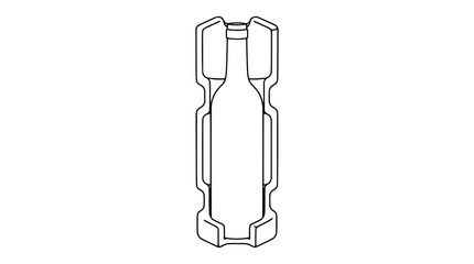 Obraz premium Minimalist outline illustration of a wine bottle inside a molded protective carrier with contoured side cutouts, narrow neck and rounded shoulders drawn with thin black lines in upright centered view