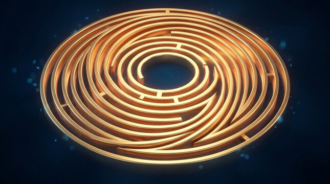 Abstract Golden Circular Maze Concept for Mental Health and Complexity