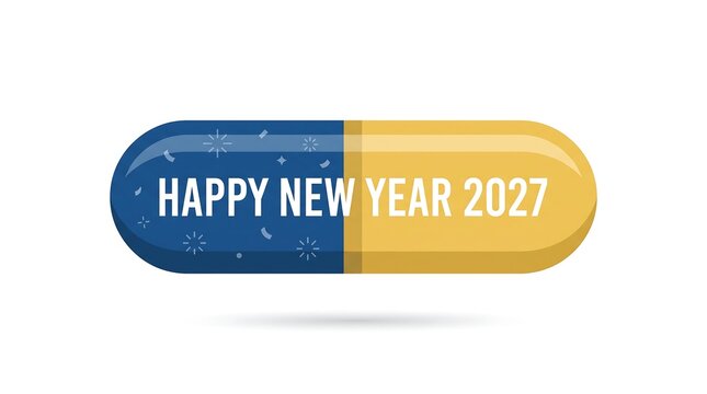 Happy New Year 2027 pill shaped graphic design celebration message