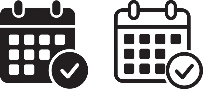 calendar with check mark event schedule icon line and solid style vector illustration.
