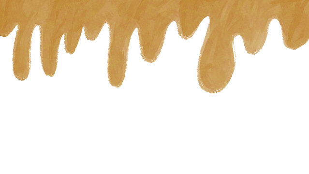 Dripping golden brown caramel syrup or honey illustration on a clean transparent background, versatile design element for dessert and food branding templates