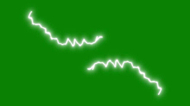Abstract electric sparks flashing,  bright white electric energy bolt, realistic lightning bolt explosion, thunder flash effect on green screen background, 4k