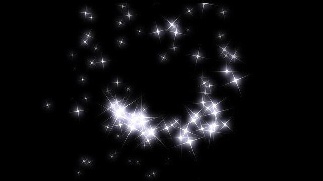 2D glitter stars line animation and fast glittering star magic dust, pixie dust path, shining bokeh light burst sparkle glitter light effect, animated shine star on black screen. 4k cute animation