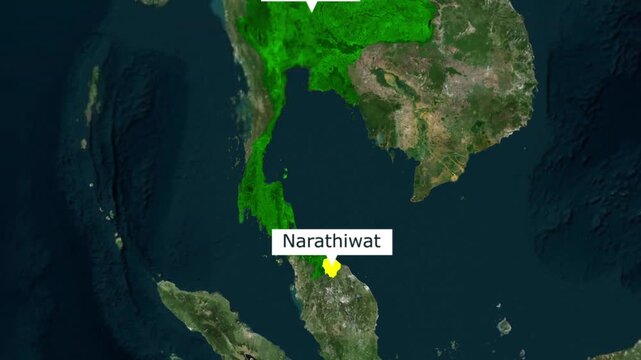 Digital map highlighting the narathiwat province in southern thailand with narathiwat