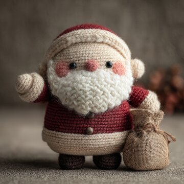 Christmas holiday celebration and winter season handmade crochet Santa Claus doll with gift sack for festive home decor and seasonal gift shopping