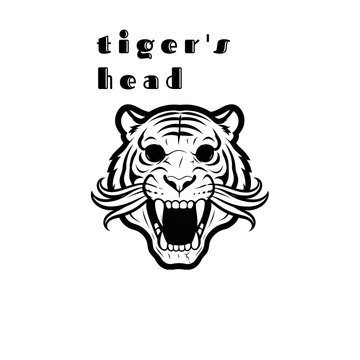 Black And White Roaring Tiger Head With Tiger's Head Text Illustration