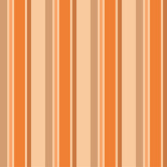 Warm orange, beige and light brown vertical multi stripe seamless pattern. Retro earthy autumn background texture. Flat vector graphic for vintage apparel fabrics, interior wallpaper and packaging. © stefanbalaz