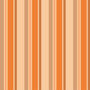 Warm orange, beige and light brown vertical multi stripe seamless pattern. Retro earthy autumn background texture. Flat vector graphic for vintage apparel fabrics, interior wallpaper and packaging.