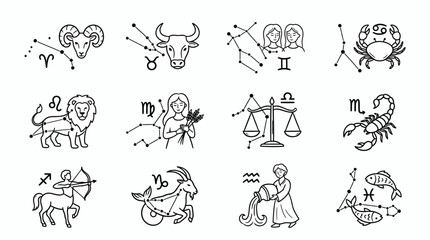 Obraz premium Complete Set of Twelve Zodiac Astrology Constellation and Symbol Icons