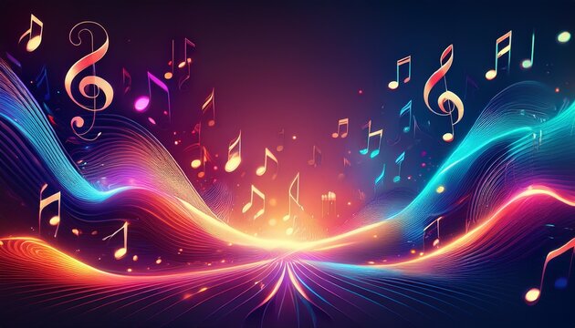 abstract music background glowing with notes tones dancing generative ai image