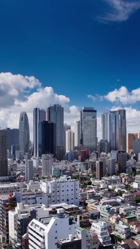 Time Lapse of the Shinjuku Skyscraper district in Tokyo Japan. Vertical Video.