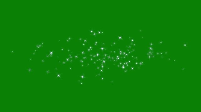 Magical fairy dust sparkle particles with twinkling star trail animation, 4k loop motion graphic overlay, shimmering star line path & glowing glitter effect on green background.