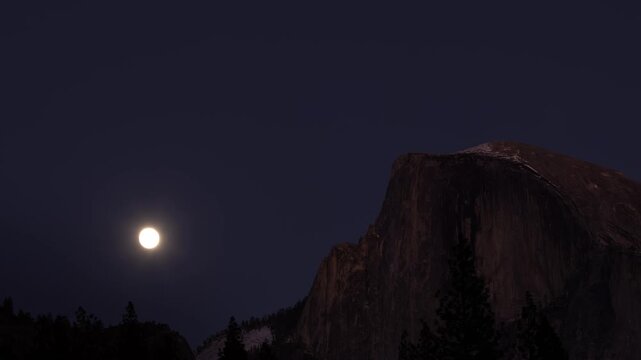 Time Lapse of the moon rising next to Half Dome in Yosemite National Park