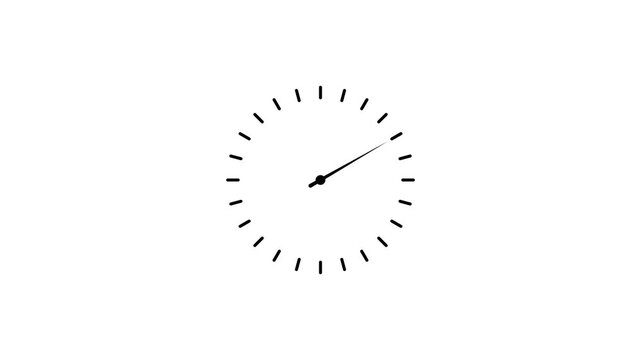 Minimalist analog clock face animation with rotating hands on white background time