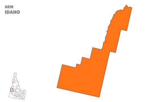Gem County map, Idaho state, USA