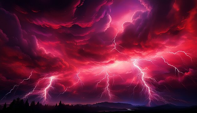 storm red lightning in the dark night sky red thunder clouds lightning effect magenta sky lightning background red lightning electrical discharge background lightning fiery explosion