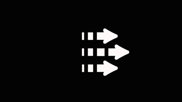 Three white arrows with stripes pointing to the right on a black background arrow direction striped movement forward