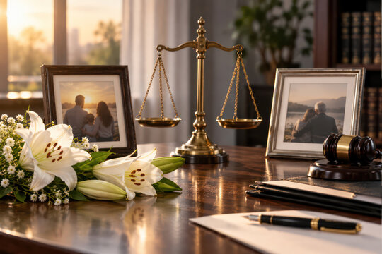Inheritance Law and Family Estate Planning with Scales of Justice and Gavel