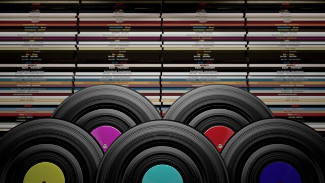 Endless Colorful Music records background, Audio albums on classic vinyl