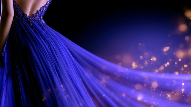 Elegant gown flows with glowing particles