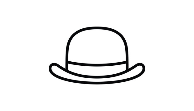 Traditional black bowler hat icon in a simple line art style represents classic fashion, gentlemanly style, and formal headwear.