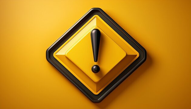 a vibrant yellow backdrop featuring a 3d warning sign with exclamation point indicating caution and important information