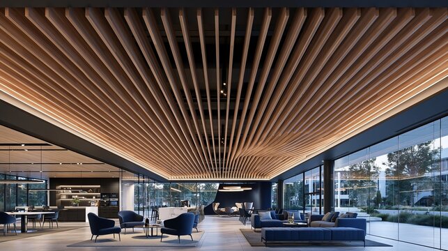 Parallel Timber Slats Drop Ceiling Office Interior Architecture