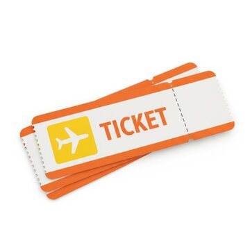 Orange ticket with yellow logo on stand